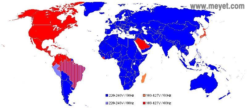 世界各国（地区）用电电压一览表